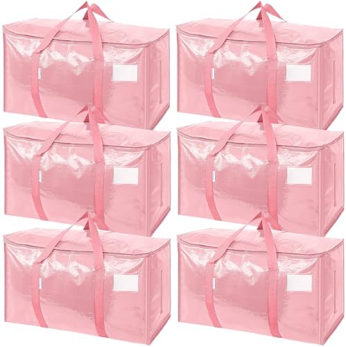 TICONN 6 Pack Extra Large Moving Bags Heavy Duty with Zippers & Carrying Handles, Durable Storage Bags Moving Boxes for Closet Organizers and Storage (6 Pack, Coral) by TICONN