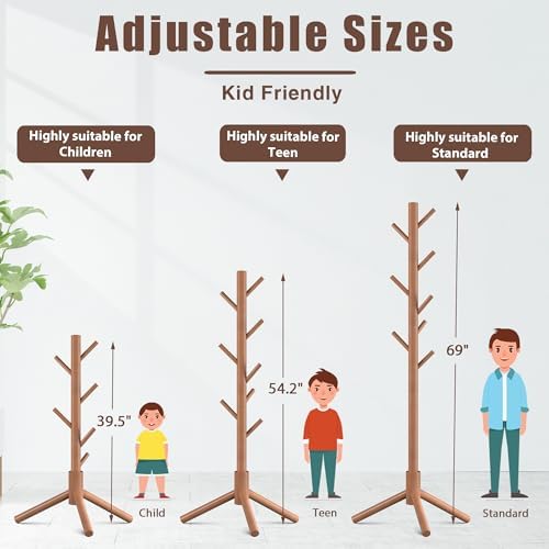 Wooden Coat Rack Free Standing with 8 Hooks 3 Adjustable Coat Tree,2 PCS - Image 5