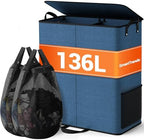 136L 2 Section Laundry Hamper with Lid, Laundry Basket, Blue by Unknown
