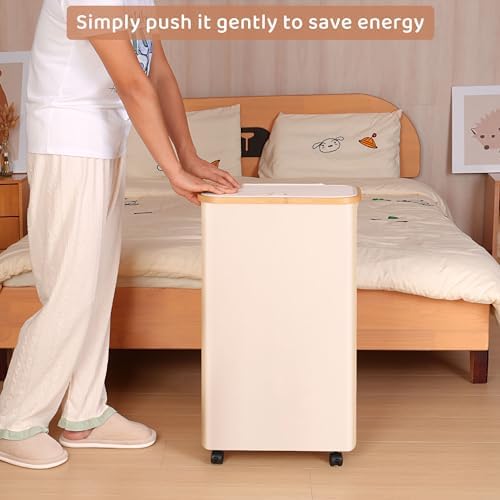Slim Laundry Basket with Wheels,Narrow Hampers for Laundry,Freestanding Laundry Hamper with Lid&Bamboo Handles,Collapsible & Waterproof Tall Cloth Hamper for Dorm Family(60L Beige) - Image 4
