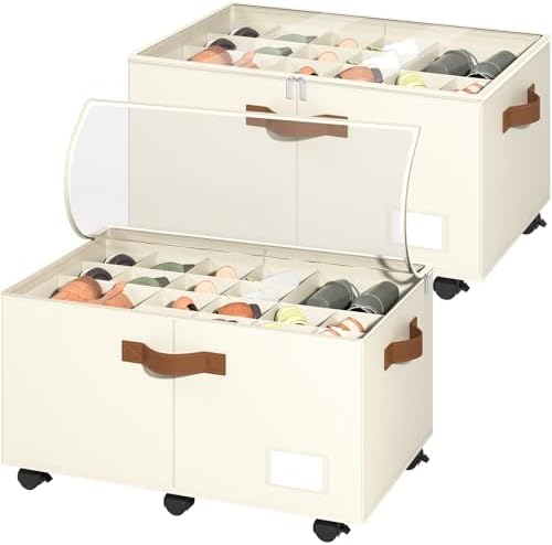 Foyego 2 Pack Shoe Organizer for Closet, Shoe Storage with Wheels, Beige by Foyego