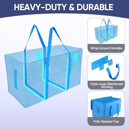 TICONN 2 Pack Extra Large Moving Bags Heavy Duty with Zippers & Carrying Handles, Durable Storage Bags Moving Boxes for Closet Organizers and Storage (2 Pack, Sky Blue) - Image 3