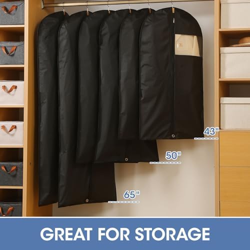 Garment Bags for Hanging Clothes, 50'' Long Dress Bags for Closet Storage, Black Garment Covers with Clear Window for Suits, Coats, Jackets（2 Packs） - Image 4