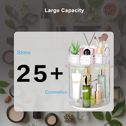 360 Rotating Makeup Organizer, 2 Tier Lazy Susan Bathroom Counter Organizer, Skincare Organizers, Spinning Perfume Organizer & Vanity Organizer Countertop (Silver Clear, 2 Tier) - Image 6