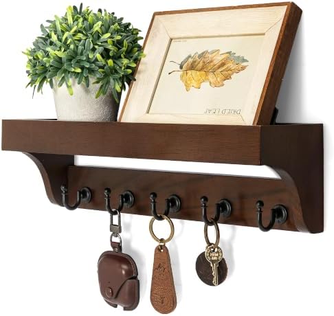 Walnut Wood Key Holder Wall Mount for Room Decor and Organization, Brown by REBEEVISION