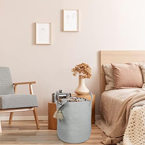 XUANGUO Cotton Rope Laundry Basket Hamper for Clothes Large Light Grey - Image 5