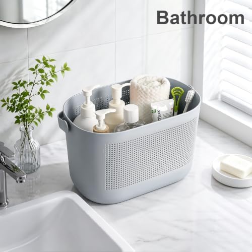 Plastic Portable Shower Caddy Basket, Storage Organizer with Handle, Gray - Image 5