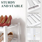 Smiry Bamboo Shoe Rack, 12 Vertical Slats, 5 Tier - 26.8" Wide, White - Image 3
