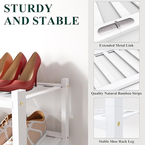 Smiry Bamboo Shoe Rack, 16 Vertical Slats, 4 Tier - 33.7" Wide, White - Image 3