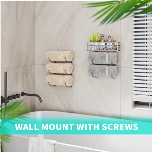 HapiRm Towel Racks for Bathroom Storage - 6 Tier Over The Door & Wall Mount Rolled Towel Storage Organizer Holder with Metal Shelf Basket for Small Bathroom, Camper, Rv - Sliver, Patented - Image 5