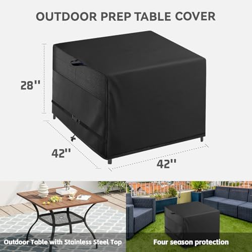 Outdoor Patio Square Table Cover 42 inch Black Heavy Duty Waterproof Cover - Image 2