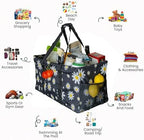 Extra Large Utility Tote Bag - Oversized Collapsible Reusable Wire Frame Rectangular Canvas Basket With Two Exterior Pockets For Beach, Pool, Laundry, Car Trunk, Storage - Black Daisy - Image 3