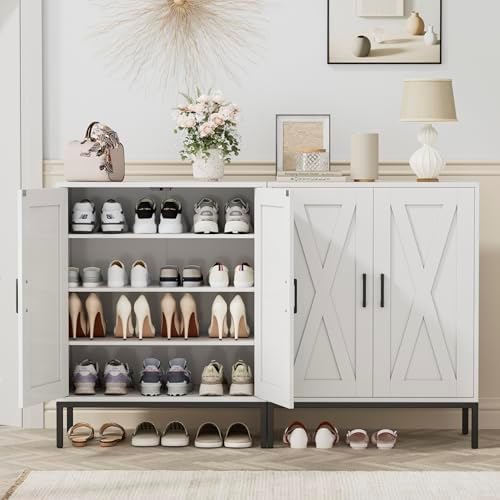 Homleke Farmhouse Shoe Cabinet with 2 Barn Doors & Metal Legs - Image 3
