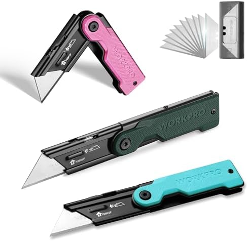 WORKPRO 3-Pack Folding Utility Knife Set, G10 Handle, Multicolor by WORKPRO