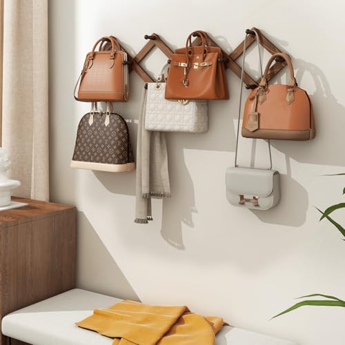 Homode Vintage Wood Expandable Peg Rack- Multi-Purpose Accordion Wall Hangers with 13 Hooks for Hats, Coat, Mugs, Scarf, Jewelry Storage - Image 5