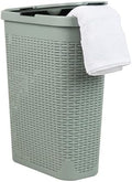 Mind Reader Slim Laundry Hamper with Lid, 40L Clothes Basket, Narrow Tapered Design with Ventilated Cutout Pattern, Plastic, Mint by MindReader