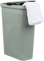 Mind Reader Slim Laundry Hamper with Lid, 40L Clothes Basket, Narrow Tapered Design with Ventilated Cutout Pattern, Plastic, Mint by MindReader