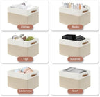 SNWDN 4 Pack Large Collapsible Fabric Storage Baskets with Handles (White/Beige 15''Lx13''Wx13''H) - Image 4