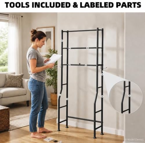 GloTika 3-Tier Over Toilet Storage, Anti-Tilt, 64" H, Black - Image 3