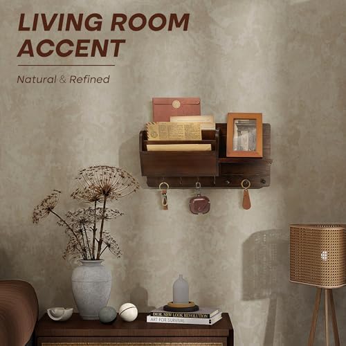 Rebee Vision Key Holder Wall Mount with 8 Hooks for Home Decor, Dark Brown - Image 5