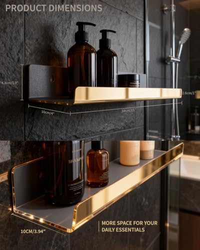 Gold Acrylic Bathroom Shelf Wall Mounted Floating Organizer with Front Lip - Image 4