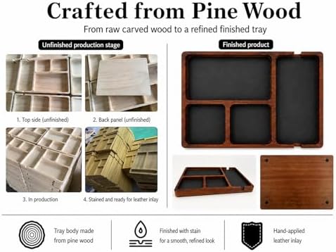 Shinpuru Wooden Valet Tray for Men, Nightstand Organizer with Leather Inlay, EDC Essentials Catchall Tray for Keys, Phone, Wallet, Watch, Earbuds - Bedside Desk Entryway Tray (Wood) - Image 3