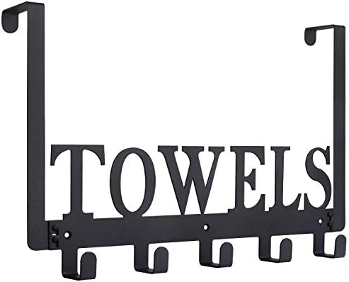 Kuhome Over The Door Hooks, Towel Holder for Bathroom, Door Mount Towel Rack Towel Hooks for Bedroom Beach Towels Bathrobe Wall Mount Hang on The Door Cabinet Cupboard Metal Sandblasted (Black) by Kuhome