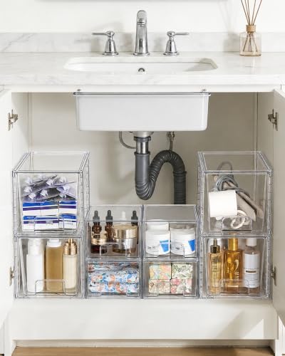 Vtopmart 8 Pack Clear Pull-Out Under Sink Organizer Set (4 Large & 4 Small) by Vtopmart