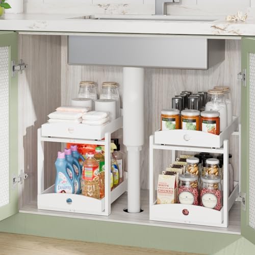 2 Pack Bamboo Under Sink Organizer, 2-Tier Pull-Out Drawers, Kitchen & Bath - Image 4