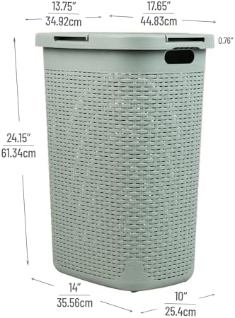 Mind Reader Slim Laundry Hamper with Lid, 60L Tall Clothes Basket, Narrow Tapered Design for Bathrooms, Closets and Laundry Rooms, Plastic, Mint - Image 3