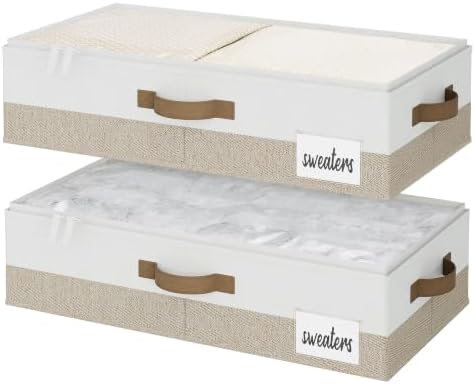 StorageWorks 5 Inch Low Profile Under Bed Storage Containers with Clear Lid | Reinforced Structure, Resists Sagging, Handles & Label Holder, Foldable Stackable Closet Storage for Clothes, Blankets, Toys by StorageWorks