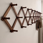 SKOLOO Accordion Wall Hanger with 28 Hooks, Modern Expandable Coat Rack Hat Rack for Wall, Solid Wooden, Walnut Color - Image 3