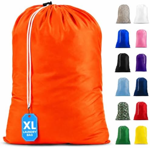 Extra Large Laundry Bag 30 x 40 - Heavy Duty Nylon, Locking Drawstring, Machine Washable, Holds 3 Loads, Dirty Clothes Sack for Travel, Dorm, College | Handy Laundry (Orange) by Handy+Laundry