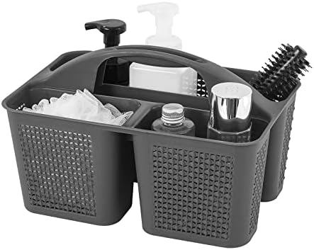 Plastic Portable Shower Caddy Basket with Handle, 3 Compartments, Dark Grey by UUJOLY