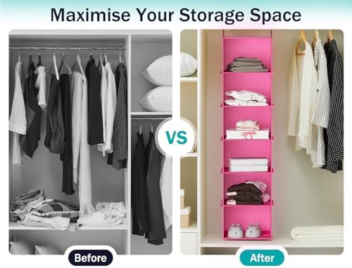 YOUDENOVA Hanging Closet Organizer, Closet Organizers and Storage, Pink | 6-Shelf Hanging Clothes Organizer with Waterproof Oxford Fabric, Ideal for Dorm Room Essentials, Clothes & Shoes - Image 6