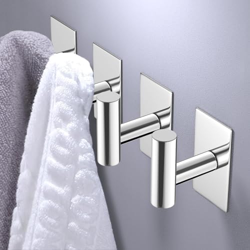 VAEHOLD Wall Towel Hooks, Heavy Duty Sticky Holder Waterproof Towel Hooks for Hanging Coat, Clothes, Closet Hook Wall Mount for Kitchen (Chrome, 2 Pack) - Image 3
