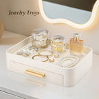 GORESE PU Leather Valet Tray with Drawer, Nightstand Organizer Catch All Tray for Jewelry Perfume Purse Trinket Key Holder, EDC Trays for Desk Vanity Entryway Table, Gift for Women Men, Cream White - Image 5