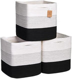 NaturalCozy Storage Cubes 11 Inch Cotton Rope Woven Baskets for Organizing, 3-Pack | Cube Storage Bin | Square Storage Baskets for Shelves Organizer, Classroom, Kids Toy Bins, Closet, Baby Nursery by NaturalCozy