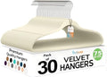 Techzoo Premium Velvet Hangers 30 Pack Ultra Thin Non Slip Adult Felt Space Saving Suit Hanger for Closet Heavy Duty Coat Pants Jackets Dress Hangers 360° Swivel Hook Hold Upto 10 lbs Ivory by TECHZOO