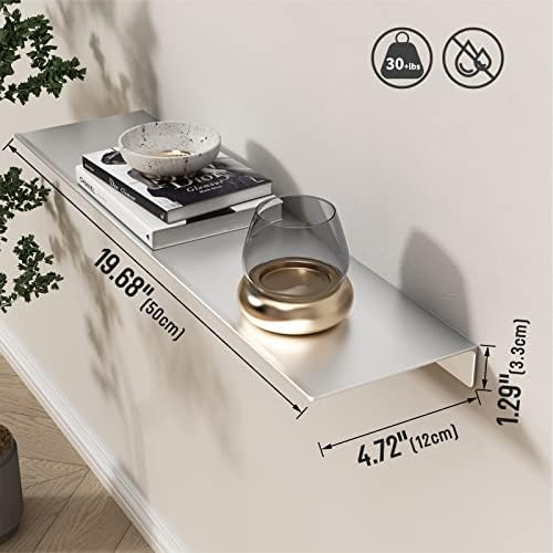 Danpoo 20 inch Metal Floating Shelves for Wall Organizer & Storage, Display Shelves for Bathroom, Living Room, Kitchen, Bedroom(Silver, 2-Pack) - Image 3