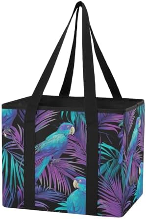 Trunk Organizer Collapsible Car Organizer with Handle Car Storage Box Bin for Groceries SUV Utility Tote Bag Portable Vehicle Container Parrot and Palm Leaf Black by WelcometoElliTarr