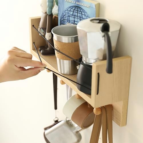 Entrance Coat Rack ，Coat Hooks, Wall-Mounted Wooden Hook Rack, Wall-Mounted Shelves are Very Suitable (Oak Color Finish-B-1) - Image 6