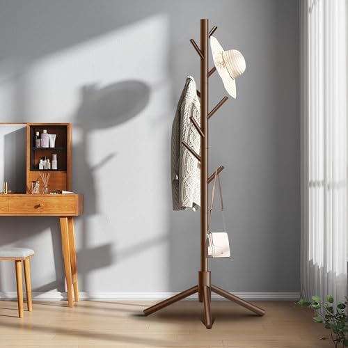 8-Hook Freestanding Coat Rack 3 Adjustable Heights Brown 2PCS - Image 2