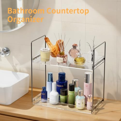 NPPLUS 2 Tier Bathroom Counter Organizer Matte Black+Clear Acrylic Vanity - Image 4