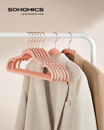 SONGMICS Velvet Hangers 50 Pack, Non-Slip Clothes Hangers, Space-Saving | Suit Hangers with Shoulder Notches, Pants Bar, 360° Swivel Hook, for Closet, Coral Pink, BREANNA Collection UCRF029PK05 - Image 2
