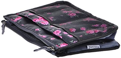 Vercord Purse Organizer Insert for Handbags Bag Organizers Inside Tote Pocketbook Women Nurse Nylon 13 Pockets Black Red Flower Medium - Image 4