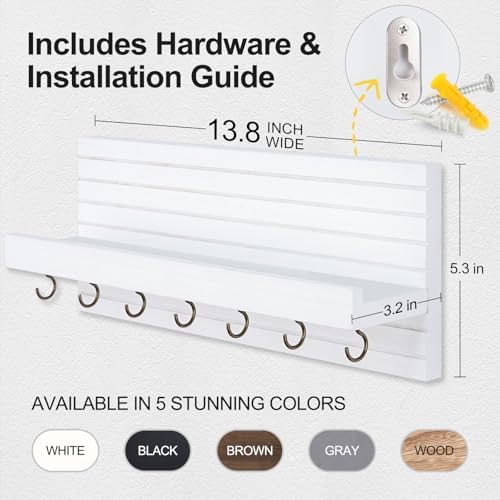 Lwenki Decorative Key Holder for Wall with Shelf, Entryway Shelf with Hooks Holds Leashes, Jackets and Glasses – Sturdy Wood Keyholder Entrance Hanger with Mounting Hardware (White, Large) - Image 6