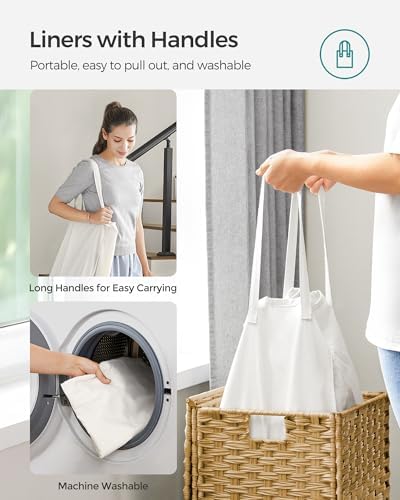 SONGMICS Laundry Hamper with Lid, 17.2 Gallon (65 L) Synthetic Rattan Clothes Laundry Basket with Lid and Handles, Foldable, Removable Liner, Goose Yellow ULCB165N01 - Image 6