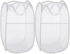 BATTOO Deluxe Strong Mesh Pop up Laundry Hamper Basket with Side Pocket Foldable Hamper for Laundry Room, Bathroom, Kids Room, College Dorm or Travel White + White by BATTOO