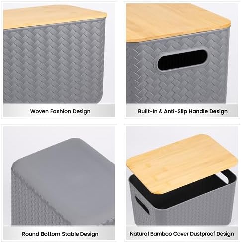 Ohmlove 4 Pack Storage Bins with Bamboo Lids,Stackable Box for Organization - Image 3